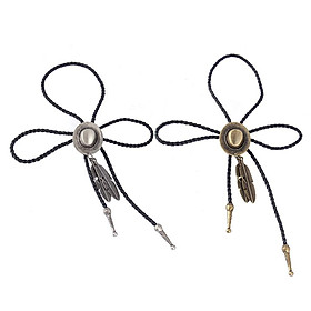 2 Pieces Black PU Leather Western Cowboy Rodeo Hat Bolo Tie Bola Necklace