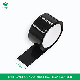 BK5B - 6 cuộn băng keo màu khổ 4.8cm loại 1kg/6 cuộn - Đen - Băng keo, băng dính đóng hàng