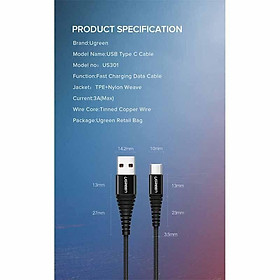 Mua Ugreen UG70559US301TK 25cm QC3.0 cáp USB A ra Type C dây dù siêu bền đầu nhôm chống gãy 0.25M - HÀNG CHÍNH HÃNG