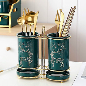 Mua BỘ HAI ỐNG ĐỰNG ĐŨA BẰNG SỨ XƯƠNG CAO CẤP KHUNG KIM LOẠI MẠ VÀNG SANG TRỌNG - VD694