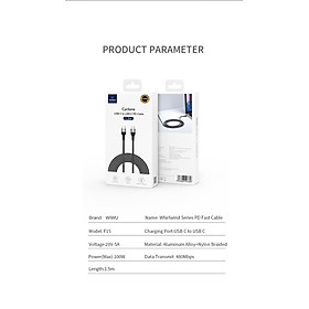 Mua Cáp Wiwu F15 Cyclone PD 100W fast charge Cable  Tương thích với Máy tính xách tay/ Ipad/ Điện thoại/ Bảng điều khiển trò chơi   sạc siêu nhanh USB C sang USB C - Hàng chính hãng