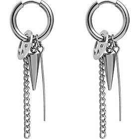 Bông tai nam mix biểu tượng hòa bình, đinh nhọn thả xích dài phong cách, cá tính