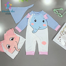 Bộ Đồ Body Dài Tay Cho Trẻ Sơ Sinh Hình Voi Thun Cotton 3kg Đến 12kg MÀu