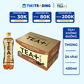 Thùng 24 Chai Ô long Không Đường Tea+ (450ml/Chai)