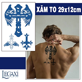 Tờ Xăm Miếng Dán Tattoo 15 Ngày Không Trôi Chống Thấm Nước Tạm Thời Thánh giá chữ thập có cánh Legaxi