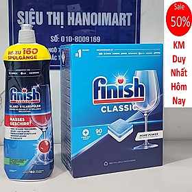 Combo Dầu làm bóng finish 800ml+Viên rửa bát Finish All in one 100v dùng cho Máy rửa bát