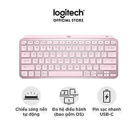Bàn phím không dây Bluetooth Logitech MX Keys Mini - Nhỏ gọn, Sạc USB-C, Phím tắt thông minh, Có bản cho Mac - Hàng chính hãng - Màu hồng