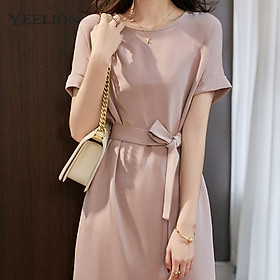 Đầm màu trơn Mùa Hè Cổ Tròn Phong Cách Mới Nhẹ Nhàng Mist Powder Dress S0324 Đầm màu trơn Mùa Hè Cổ Tròn Phong Cách Mới Nhẹ Nhàng Mist Powder Dress S0324
