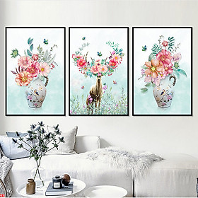 Mua Tranh Bộ 3 Canvas Đẹp - Tranh Bình Hoa Nghệ Thuật Treo Tường Trang Trí