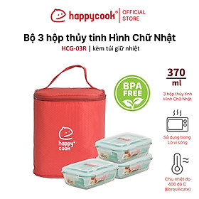 Mua Bộ 3 Hộp Thủy Tinh Chữ Nhật 370ml + Túi Giữ Nhiệt HAPPYCOOK  HCG-03R