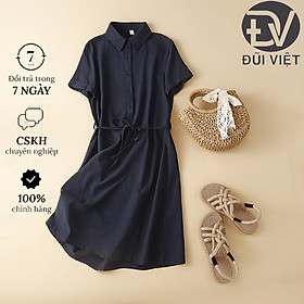 Đầm sơ mi form rộng chất đũi dáng dài basic phong cách Hàn Quốc thời trang Đũi Việt
