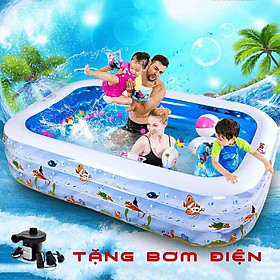 Bể Bơi Phao 3 tầng 1m5 - 1m8 - 2m1 - 2m5 - 2m9 - 3m66 cho gia đình Tặng Kèm Bơm thổi hút 2 chiều