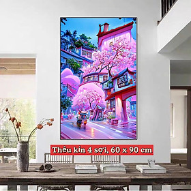 Mua  Thêu 4 sợi  Tranh thêu kín Phong cảnh con phố lên đèn J8097  kích thước 60 x 90 cm