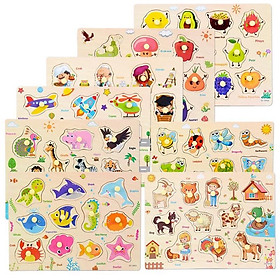 set 5 bảng ghép hình có núm nhiều chủ đề MK01