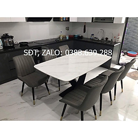Bộ bàn ăn chân X 1m6 + 6 ghế Loft Sọc mặt đá ceramic  Thương hiệu Nội Thất Bình Long