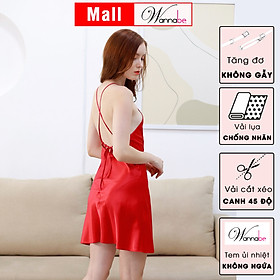 Đầm ngủ WANANBE DNS33 váy ngủ lụa cổ yếm, dây lưng xỏ chéo thắt nơ có thể tháo mở dễ dàng,quyến rũ khoe lưng đẹp gợi cảm