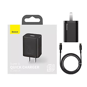 Mua Bộ cốc cáp sạc nhanh Baseus 20W Si cho IP12  Củ sạc nhanh IP12 Baseus 20W Super Si Mini USB C hỗ trợ sạc nhanh QC3.0 PD - Hàng chính hãng