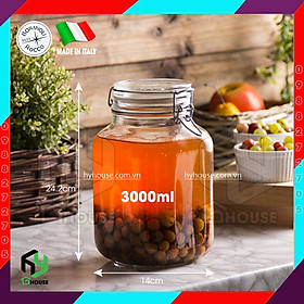 ITALY-Hũ thủy tinh nắp cài FIDO - Bormioli Rocco - 3000ml - Siêu kín hơi - Glass jar with airtight lid