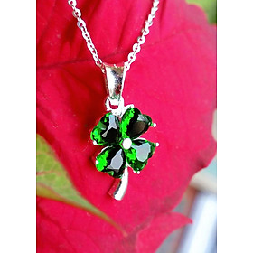 Dây chuyền bạc nữ - Vòng cổ bạc cỏ 4 lá may mắn gắn đá thủy ngọc [DC-A14]