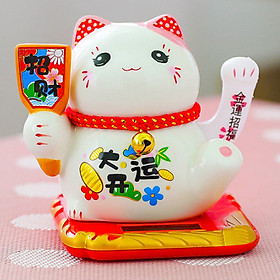 Mua Mèo Thần Tài sứ 10cm tay vẫy bằng năng lượng mặt trời - thẻ bài đa phúc