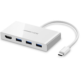 Hình ảnh Cáp chuyển đổi USB-C Sang HDMI + 3 cổng USB 3.0 Vỏ nhựa dài 15cm màu Trắng Ugreen TC40374MM132 Hàng chính hãng.