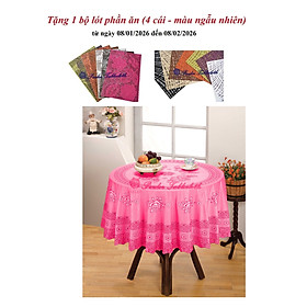 Khăn Trải Bàn PAULEE 856B tròn 150cm Hoa văn hồng, không thấm nước