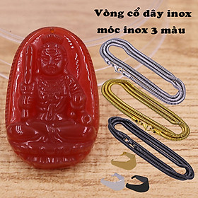 Mặt dây chuyền Bất động minh vương mã não đỏ 3.6 cm kèm dây chuyền inox vàng, Phật bản mệnh, mặt dây chuyền phong thủy
