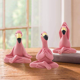 3Pcs Yoga Flamingo Statue Animal Sculpture Table Collectible Synthetic Resin Artwork Art Figurine Ornament for Bedroom Apartment Dining Room