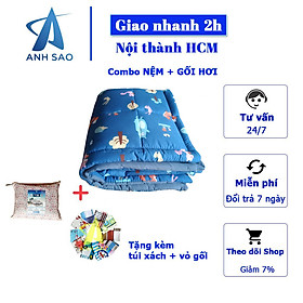 Combo nệm ngủ trưa văn phòng cao cấp A 80x190cm + 1 gối hơi 35 x 50 cm - tặng kèm 1 vỏ gối cotton poly cùng màu