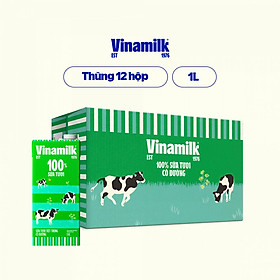 Thùng 12 Hộp Sữa tươi tiệt trùng Vinamilk 100% Có đường Hộp giấy 1L
