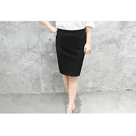 Chân váy công sở dài bigsize CR53V03 màu đen xẻ sau D50 thun umi co dãn từ 45kg-85kg