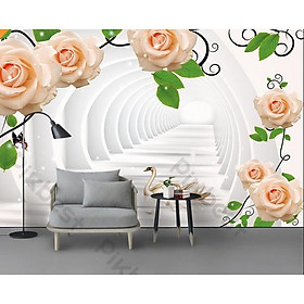 Tranh dán tường Hoa hồng dây hiện đại, tranh dán tường 3d hiện đại (tích hợp sẵn keo) MS1078437