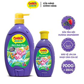 Combo Sữa Tắm Gội cho bé Carrie Junior Hương Grapeberry 700g + 280g