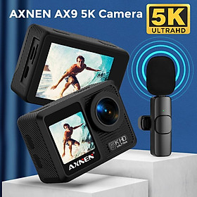 Camera thể thao AX9 5K 4K 60fps Máy ảnh hành động video EIS 24MP, với màn hình cảm ứng micrô không dây màu Điều khiển điều khiển điều khiển từ xa: AX9 5K Action Camera