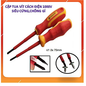 Mua cặp 2 Tua vít bake và dẹt cách điện 1000V siêu cứng chống rỉ.kích thước 3x 75mm