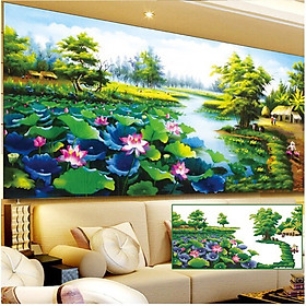 Mua Tranh đính đá Cảnh Đẹp Đầm Sen (150*75cm) chưa đính đá