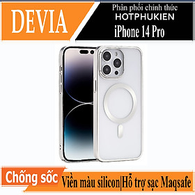 Ốp lưng chống sốc viền crom cho iPhone 14 Pro (6.1 inch) hỗ trợ sạc Maqsafe hiệu DEVIA Glimmer Series (mặt lưng trong suốt, gờ bảo vệ Camera) - hàng nhập khẩu