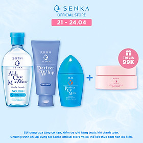 Bộ sản phẩm bảo vệ & làm sạch toàn diện Senka (Sữa chống nắng UV Milk 40ml + Nước sữa tẩy trang Milky 230ml + SRM Whip 120g)