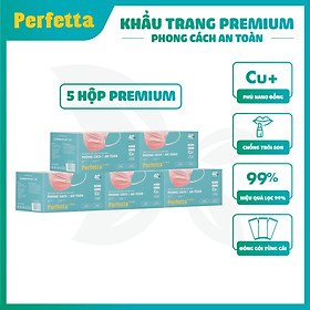 5 Hộp Premium - Khẩu Trang Cao Cấp Perfetta Premium, Phủ Nano Đồng, Đóng