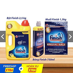 Combo rửa bát Finish Bột 2.5kg + Muối 1.5kg + Nước làm bóng 750ml