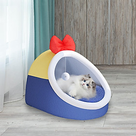 Cat Bed Warm Nest, Portable Cat Sleeping Bed with Ball, Anti Slip Bottom Soft Plush Cat Nest Cushion, Self Warming Kennel Pet Bed for Cats Dogs - S