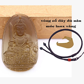 Mặt Phật Văn thù đá obsidian ( thạch anh khói ) 5 cm kèm vòng cổ dây dù nâu - mặt dây chuyền size lớn - size L, Mặt Phật bản mệnh