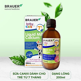 Canxi dạng sữa và Vitamin D Brauer Baby & Kids Liquid Milk Calcium cho bé từ 7 tháng tuổi (200ml)
