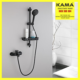 Mua Bộ vòi hoa sen tắm nóng lạnh đen CHÍNH HÃNG KAMA ST07 - Củ sen inox 304 sơn đen chịu nhiệt cao cấp  thiết kế sang trọng  đa chức năng  có kệ để dầu gội phòng tắm.