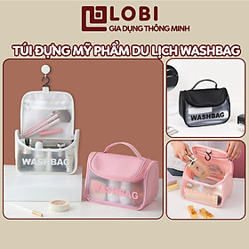 Hình ảnh Túi đựng mỹ phẩm du lịch WashBag DẠNG HỘP có quai xách mini trong suốt, Túi đựng đồ trang điểm