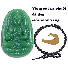 Mặt dây chuyền Phật A di đà đá xanh 2.2 x 3.6cm ( size trung ) kèm vòng cổ hạt chuỗi đá đen + móc inox, Phật bản mệnh