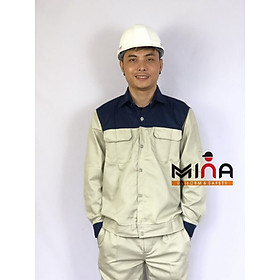 Mua Quần áo bảo hộ lao động - Bộ quần áo be phối tím than có đai - v31 - quần túi hộp