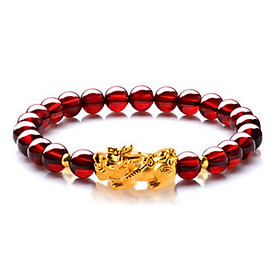 Vòng tay phong thủy, vòng tay nữ may mắn đá thạch anh đỏ ruby gắn tỳ hưu hút Lộc Tài Duyên TARUBY02