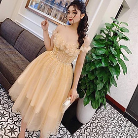 Đầm xoè trễ vai kết hoa nổi SIÊU XINH -MS138V- Size M/L đến 57kgMM MM