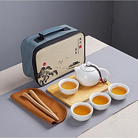 Mua Quà tặng 20/10Bộ ấm trà du lịch gốm sứ kèm khay gỗ và túi đựng